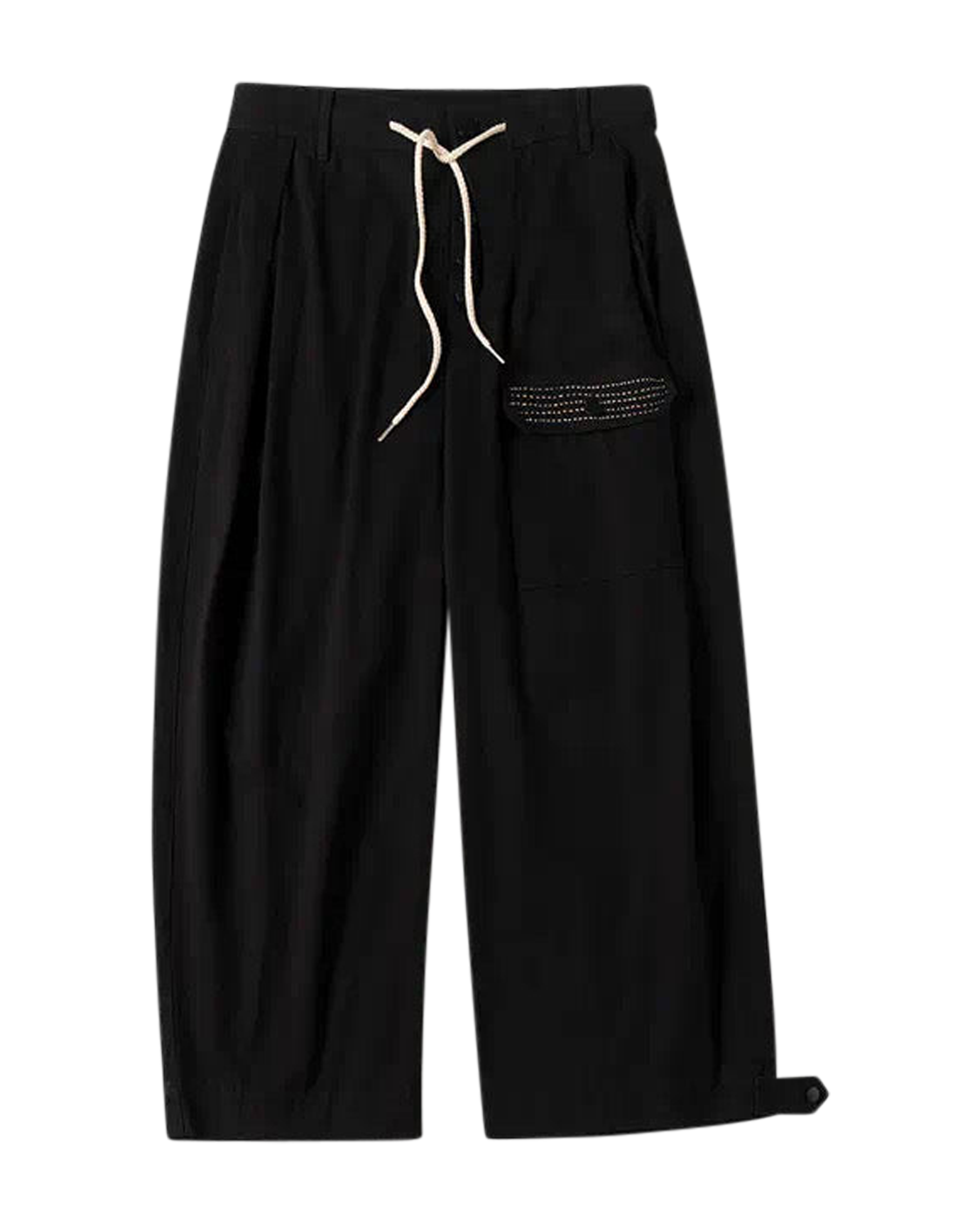 Sashiko Wide Leg Pants - Black